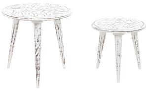 Súprava 2 príručných stolíkov z bieleho mangového dreva s okrúhlym moderným koncom do obývacej izby Retro Vintage Design