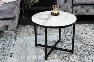 Dizajnový odkladací stolík Latrisha 50 cm biely - vzor mramor