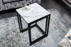 Odkladací stolík Latrisha 40 cm biela - vzor mramor - Otvorené balenie