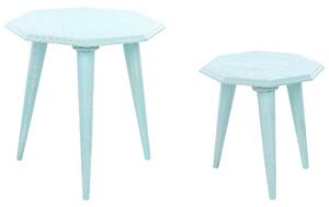 Súprava 2 príručných stolíkov z modrého mangového dreva MDF s okrúhlym moderným koncom do obývacej izby Retro Vintage Design