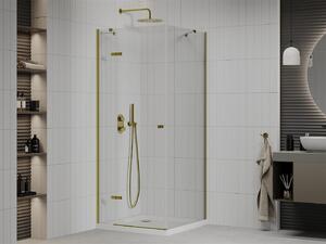 Mexen Roma, sprchovací kút 80 (dvere) x 80 (stena) cm, 6mm číre sklo, zlatý profil + slim sprchová vanička 5cm, 854-080-080-50-00-4010