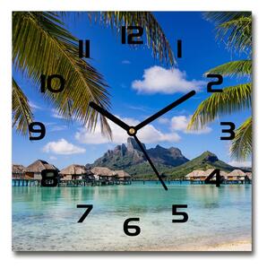 Sklenené nástenné hodiny štvorec Palmy na Bora Bora
