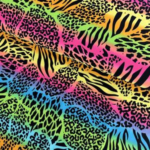 Metráž Plavkovina vzorovaná - Rainbow animal print