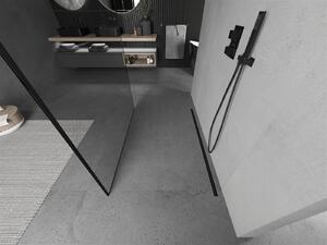 Mexen Kioto, priechodná sprchová zástena 140 x 200 cm, 8mm sklo číre/čierny vzor, 2x čierna stabilizačná rozpera, 800-140-002-70-70