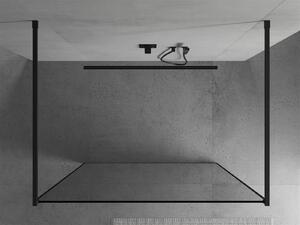 Mexen Kioto, priechodná sprchová zástena 130 x 200 cm, 8mm sklo číre/čierny vzor, 2x čierna stabilizačná rozpera, 800-130-002-70-70