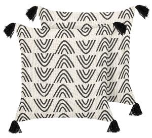 Sada 2 dekoratívnych vankúšov čierna a biela bavlna 45 x 45 cm geometrický vzor bloková tlač boho štýl doplnky