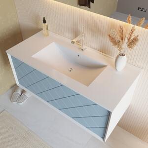 Kúpeľňový Nábytok 100 Cm Matné Biele A Svetlomodré Integrované Zrkadlo | Miami