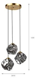 Luster na lanku CRISTAL 3xE14/15W/230V mosadz/dymová čierna
