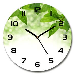 Sklenené hodiny okrúhle Zelená lístia