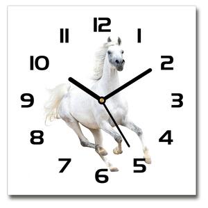 Sklenené nástenné hodiny štvorec Biely arabský kôň