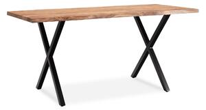 WOHNLING písací stôl 120x60x76 cm masívne drevo akácie / kov počítačový stôl s okrajom stromu Homeoffice kancelársky stôl masívny s X-nohami v čiernej farbe drevený stôl