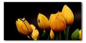Vodorovné Sklenené hodiny na stenu tiché Žlté tulipány