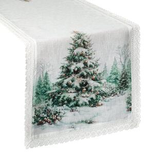 Dekorstudio Vianočný behúň na stôl so stromčekom 40x140cm - bielo-zelený