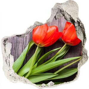 Nálepka 3D diera na stenu Červené tulipány