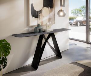 DELIFE Konzolový stolík Edge zaoblený tvar 180×40 cm keramika Laminam® Nero Greco antracit Velio kov čierna