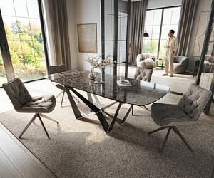 DELIFE Jedálenský stôl Edge zaoblený 180-220×100 cm keramika Emperador Extra Lucidato tmavohnedá Spider plochá oceľ nerezová oceľ grafit rozkladací