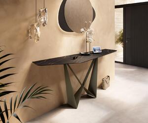 DELIFE Konzolový stolík Edge polygonálny 180×50 cm keramika Laminam® Noir Desir hnedá Spios kov efektový povrch titánová