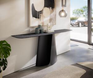 DELIFE Konzolový stolík Edge zaoblený 180×40 cm keramika Laminam® Nero Greco antracitová Livos kov čierna
