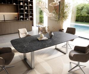 DELIFE Jedálenský stôl Edge zaoblený 240×120 cm keramika Laminam® Nero Greco antracitová nerezová oceľ úzky