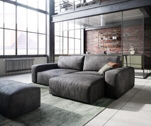 DELIFE Rohová pohovka Lanzo 230x155 cm imitácia kože vintage antracitová ležadlo variabilné s taburetom