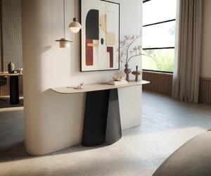 DELIFE Konzolový stolík Edge zaoblený 140×40 cm keramika Laminam® Travertino Bianco krémovo biela Livos kov čierna