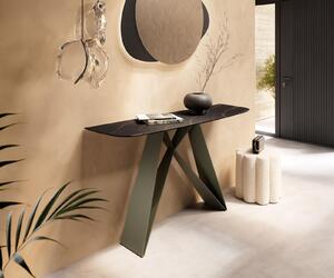 DELIFE Konzolový stolík Edge zaoblený 140×40 cm keramika Laminam® Noir Desir hnedá Velio kov titánová farba