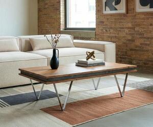 DELIFE Dizajnový konferenčný stolík Stonegrace 117x60x25 cm akácia prírodná bridlica