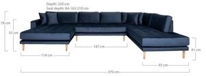 House Nordic - Pohovka LIDO LOUNGE - U 370 cm, modrá, zamat, pravá