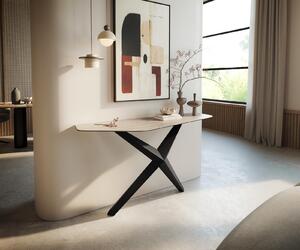DELIFE Konzolový stolík Edge polygonálny 140×50 cm keramika Laminam® Travertino Bianco krémovo biela Zentharo kov čierna