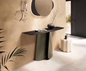 DELIFE Konzolový stolík Edge zaoblený 140×40 cm keramika Laminam® Noir Desir hnedá Livos kov titánová farba