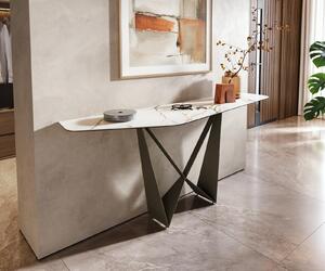 DELIFE Konzolový stolík Edge polygonálny 180×50 cm keramika Calacatta Luxe bielo-zlato-šedá Spios kov titánová farba