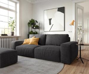 DELIFE Veľká pohovka Lanzo 230x95 cm mikrovlákno čierna s taburetom