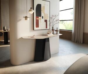 DELIFE Konzolový stolík Edge polygonálny 140×50 cm keramika Laminam® Travertino Bianco krémovo biela Livos kov čierna