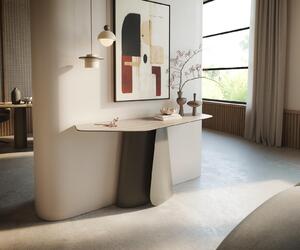 DELIFE Konzolový stolík Edge polygonálny 140×50 cm keramika Laminam® travertín biely krémovo biela Livos kov titánová farba