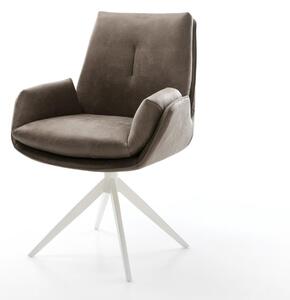 DELIFE Jedálenská stolička Clea-Flex mikrovlákno taupe vintage krížová podstava široká biela 360° otočná hojdacia funkcia