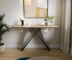 DELIFE Konzolový stolík Edge zaoblený 140×40 cm keramika Laminam® Sabbia dubová farba Velio kov čierna
