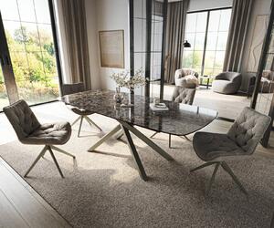 DELIFE Jedálenský stôl Edge zaoblený 180-220×100 cm keramika emperador extra leštená tmavohnedá krížová podstava hranatý titánová farba rozkladací