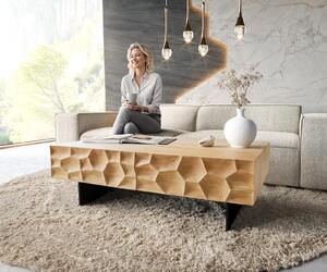 DELIFE Konferenčný stolík Solu 120x70 cm dub prírodný 4 zásuvky závesná kovová podstava čierna 3D čelá