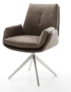 DELIFE Jedálenská stolička Clea-Flex mikrovlákno taupe vintage krížová podstava široká nerezová oceľ 360° otočná hojdacia funkcia