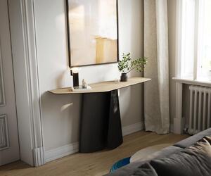 DELIFE Konzolový stolík Edge polygonálny 140×50 cm keramika Laminam® sabbia v dubovej farbe Livos kov čierna