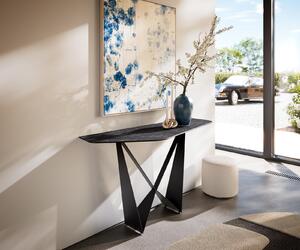 DELIFE Konzolový stolík Edge polygonálny 140×50 cm keramika Laminam® Nero Greco antracitová Spios kov čierna