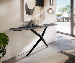 DELIFE Konzolový stolík Edge zaoblený 180×40 cm keramika Laminam® Nero Greco antracit Estelo kov čierna