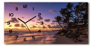 Vodorovné Sklenené hodiny na stenu Západ slnka na pláži
