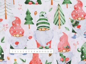 Vianočná bavlnená látka/plátno Sandra SA-404 Škriatkovia a stromčeky - šírka 160 cm