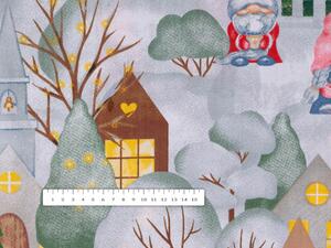 Vianočná bavlnená látka/plátno Sandra SA-405 Dedinka škriatkov - šírka 160 cm