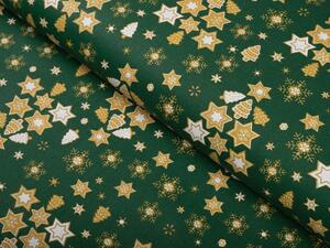 Biante Vianočná bavlnená obliečka na vankúš Sandra SA-407 Hviezdičky a stromčeky na zelenom 30 x 50 cm