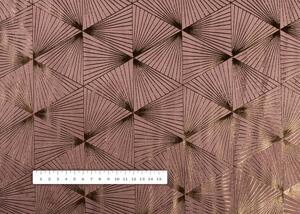 Zamatová látka Isabela IBL-009 Rose Gold trojuholníky na staroružovom - šírka 280 cm