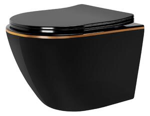 Rea - Závesná WC misa Carlo Mini Rimless Flat - čierna / zlatá