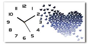 Vodorovné Sklenené hodiny na stenu tiché Srdce z motýľov