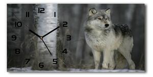 Vodorovné Moderné sklenené hodiny na stenu Sivý vlk